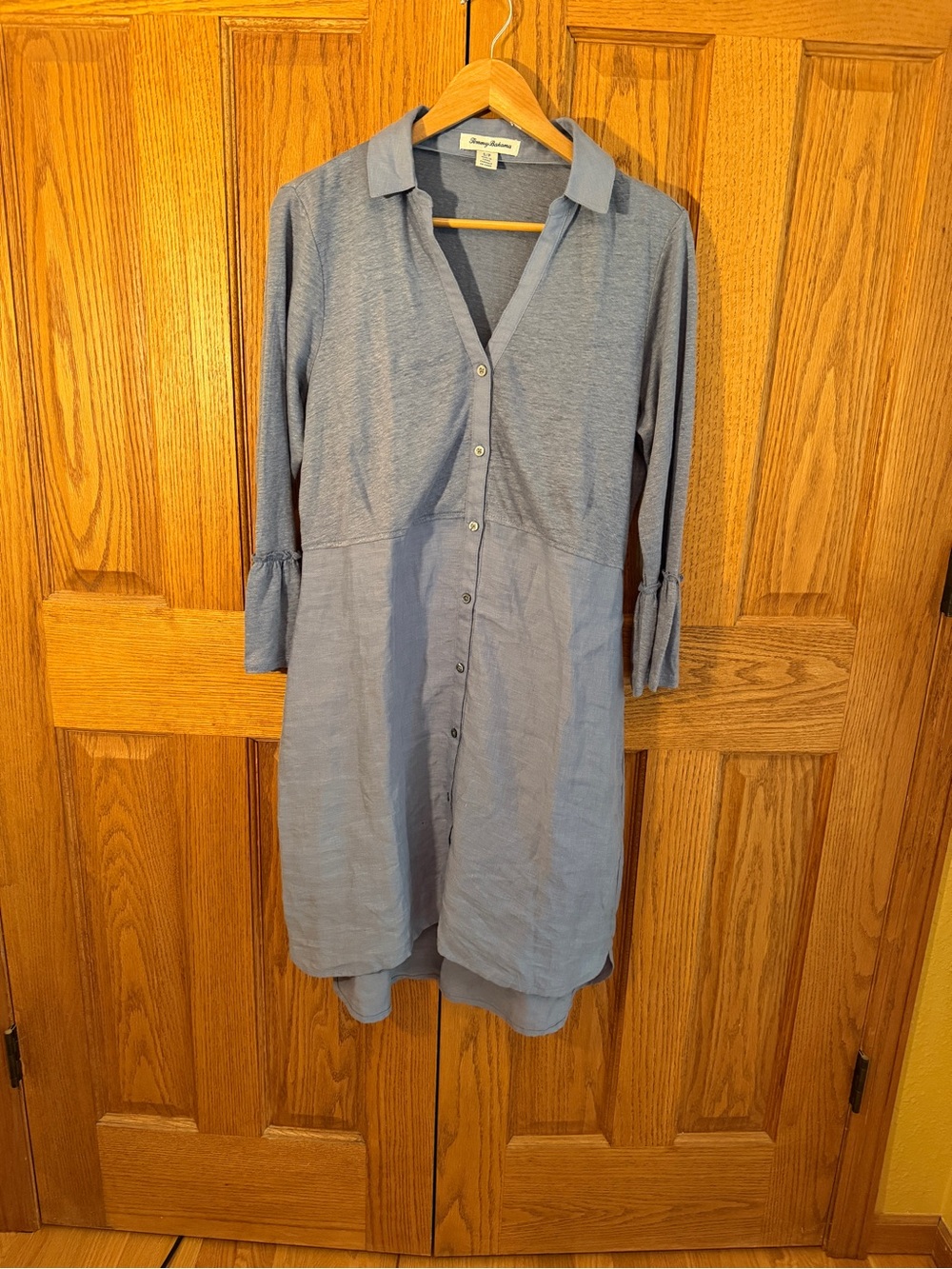 Tommy Bahama Light Blue Button-Front Midi Shirt Dress